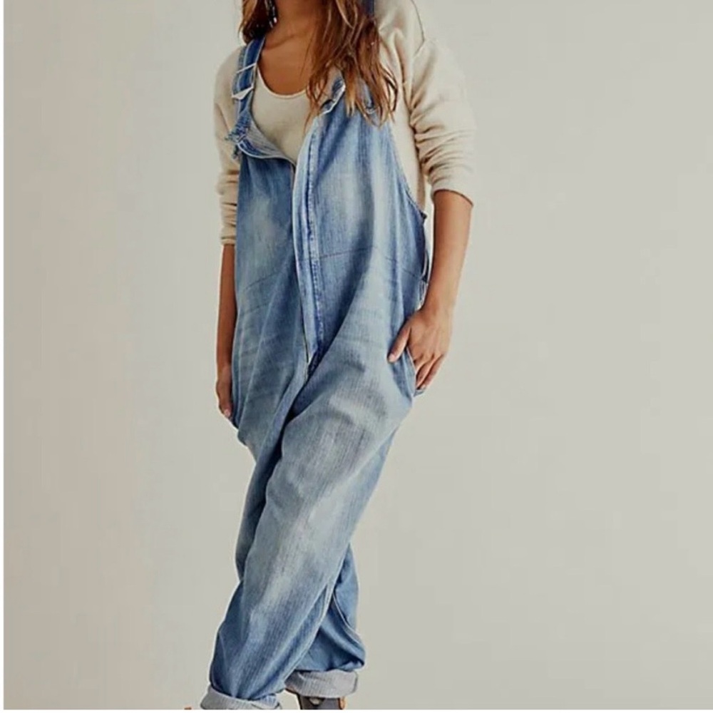 Denim Sleeveless Jumpsuit with Wide-Leg Cut Free People Hunter Overall